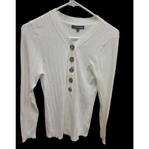Mc Vanedy Top NWT Size L Ivory Long Sleeve Ribbed V-Neck Slim Fit $149